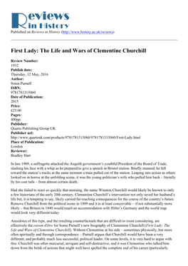 First Lady: the Life and Wars of Clementine Churchill