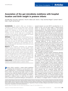 Association of the Gut Microbiota Mobilome with Hospital Location and Birth Weight in Preterm Infants