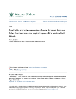 Food Habits and Body Composition of Some Dominant Deep-Sea Fishes from Temperate and Tropical Regions of the Western North Atlantic