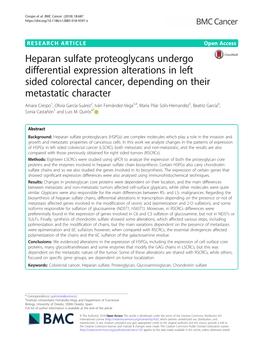 Heparan Sulfate Proteoglycans Undergo Differential Expression