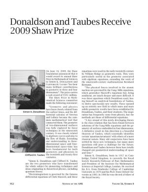 Donaldson and Taubes Receive 2009 Shaw Prize