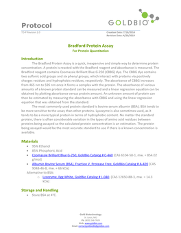 P Bradford Protein Assay Bradford Protein Assay Protocol for Protein