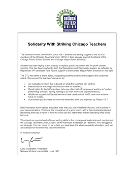 Solidarity with Striking Chicago Teachers