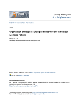 Organization of Hospital Nursing and Readmissions in Surgical Medicare Patients