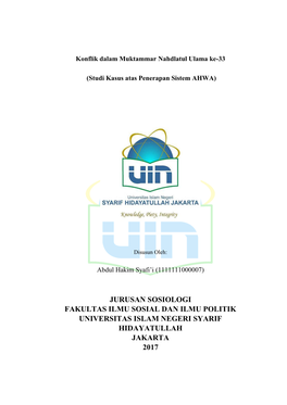 Jurusan Sosiologi Fakultas Ilmu Sosial Dan Ilmu Politik Universitas Islam Negeri Syarif Hidayatullah Jakarta 2017