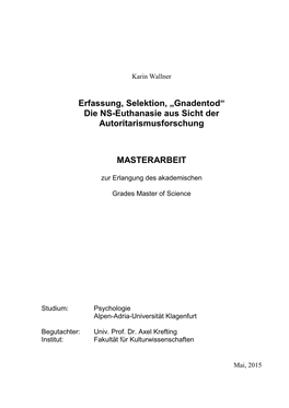 Die NS-Euthanasie Aus Sicht Der Autoritarismusforschung MASTERARBEIT