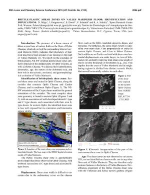 Brittle-Plastic Shear Zones on Valles Marineris Floor: Identification and Implications