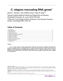 C. Elegans Noncoding RNA Genes*