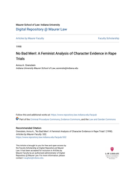 No Bad Men!: a Feminist Analysis of Character Evidence in Rape Trials