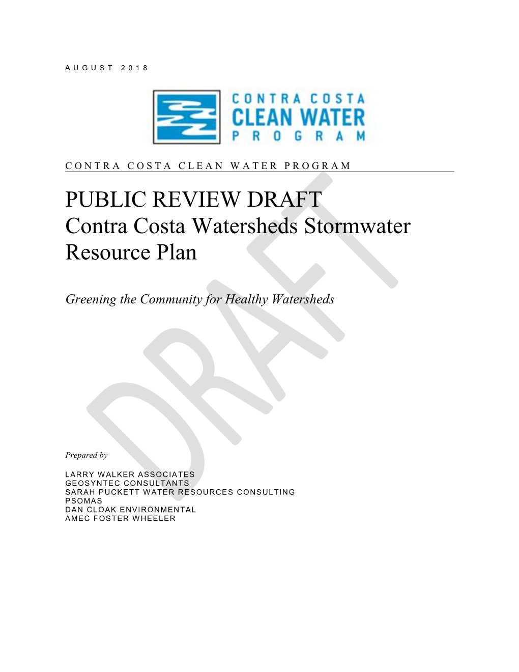 PUBLIC REVIEW DRAFT Contra Costa Watersheds Stormwater Resource Plan