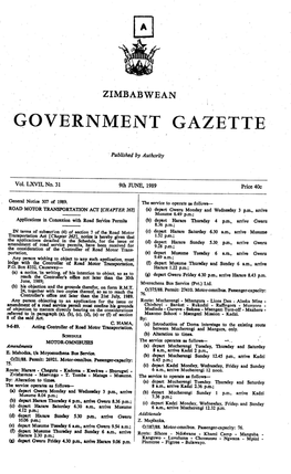 ZIMBABWEAN GOVERNMENT Gazettei
