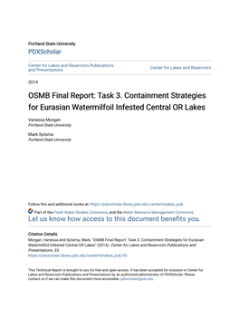 Task 3. Containment Strategies for Eurasian Watermilfoil Infested Central OR Lakes