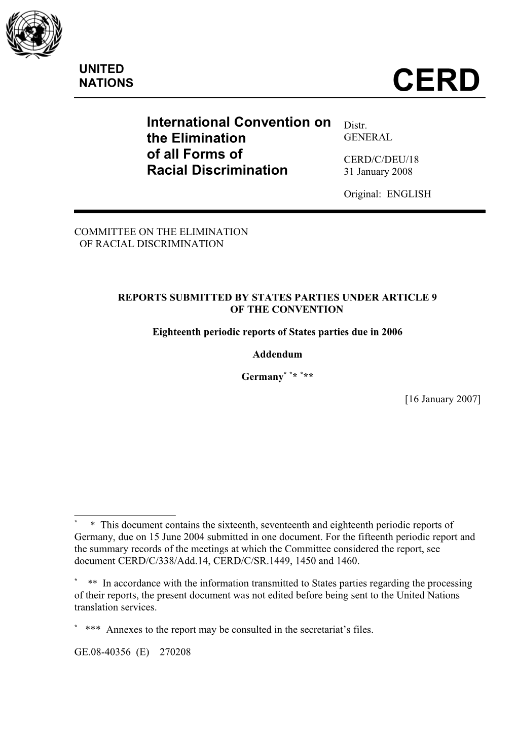 Reports Submitted by States Parties Under Article 9Of the Convention