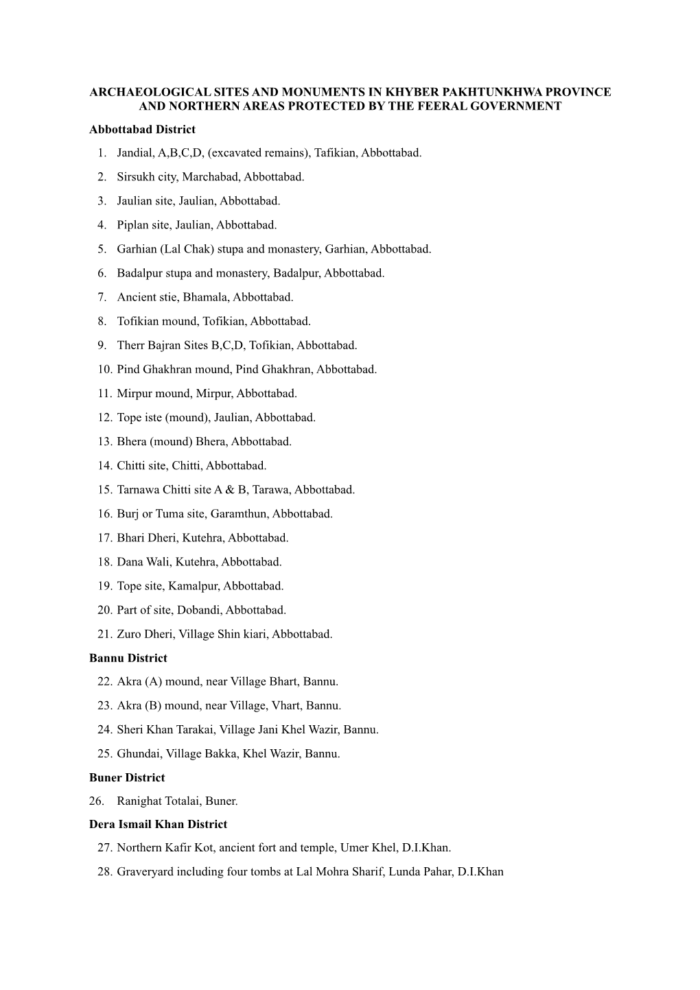 KHYBER PAKHTUNKHWA PROVINCE and NORTHERN AREAS PROTECTED by the FEERAL GOVERNMENT Abbottabad District 1