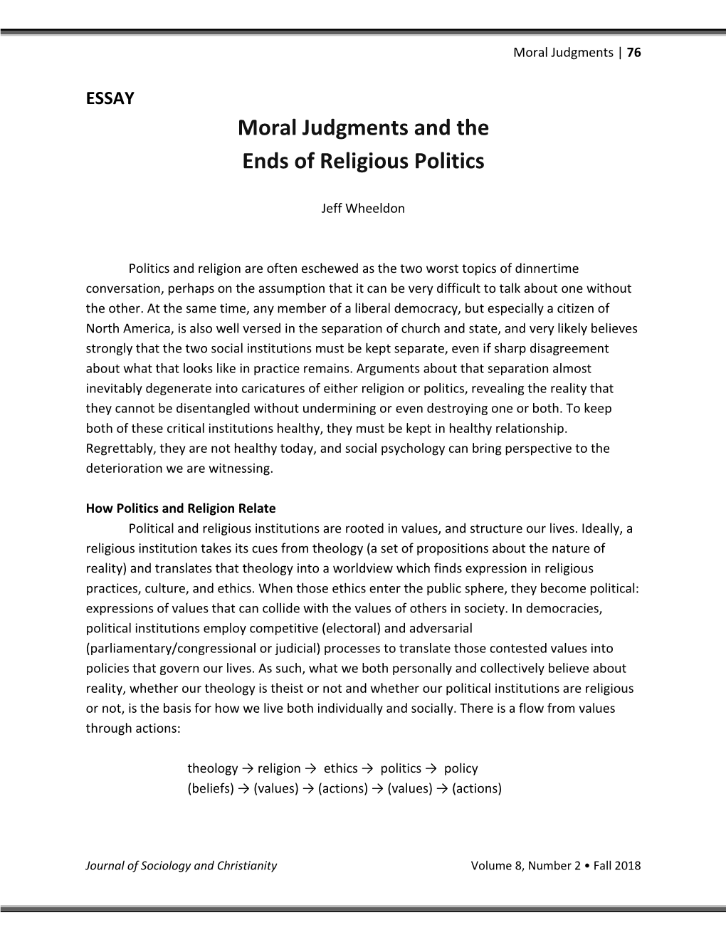 Moral Judgments and the Ends of Religious Politics