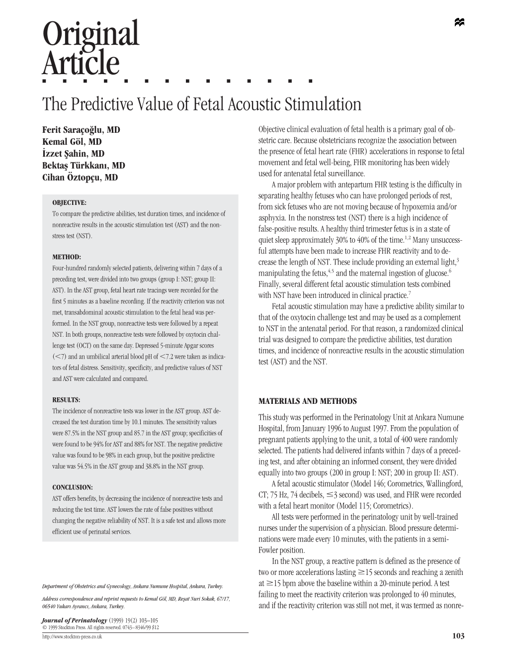The Predictive Value of Fetal Acoustic Stimulation