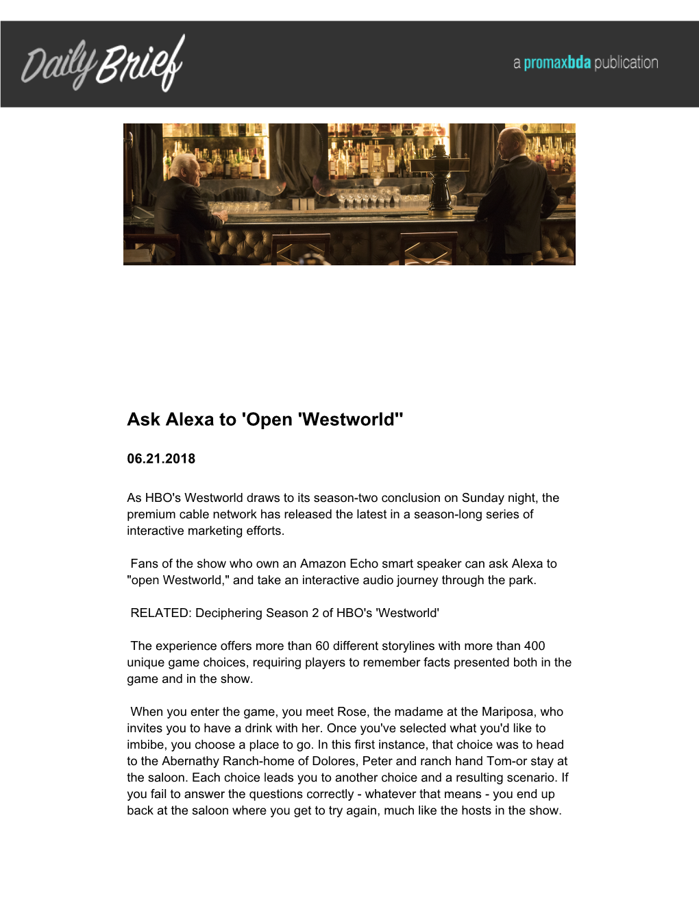 Ask Alexa to 'Open 'Westworld''
