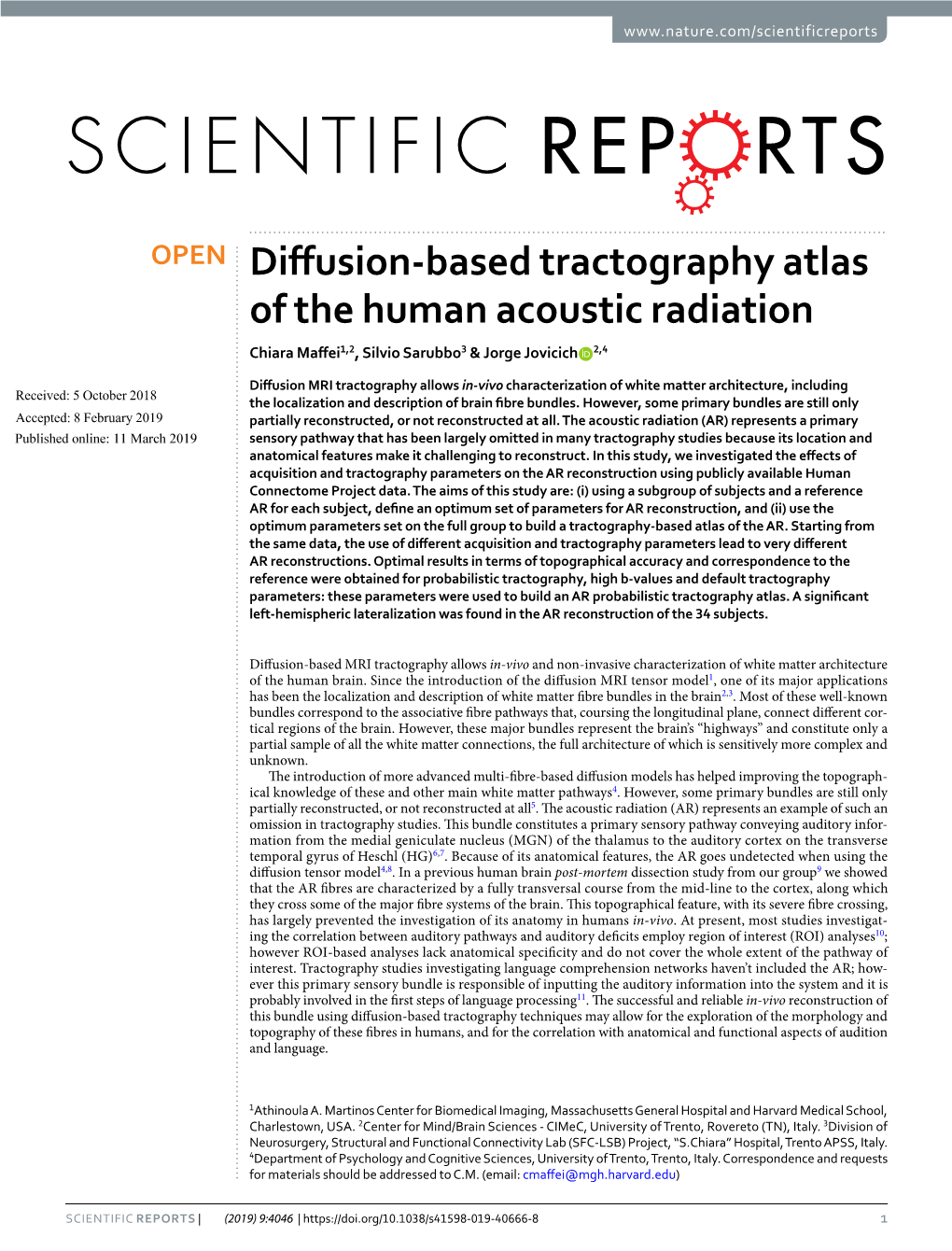 Diffusion-Based Tractography Atlas of the Human Acoustic Radiation