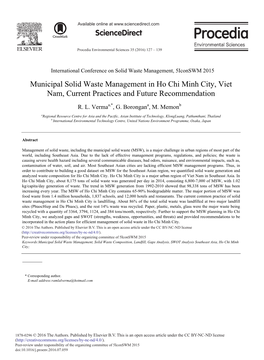 Municipal Solid Waste Management in Ho Chi Minh City, Viet Nam, Current Practices and Future Recommendation