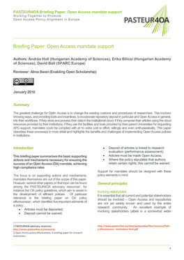 Open Access Mandate Support Working Together to Promote Open Access Policy Alignment in Europe