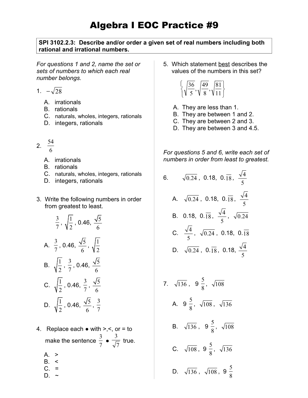 Algebra I EOC Practice #1 s1