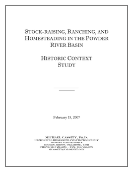 Stock-Raising, Ranching, and Homesteading in the Powder River Basin