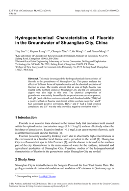 Hydrogeochemical Characteristics of Fluoride in the Groundwater of Shuangliao City, China