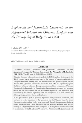 Diplomatic and Journalistic Comments on the Agreement Between the Ottoman Empire and the Principality of Bulgaria in 1904