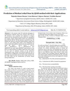 Prediction of Median Lethal Dose by QSAR Method with Their Applications