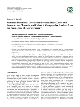 Research Article Anatomo-Functional Correlation Between Head Zones and Acupuncture Channels and Points: a Comparative Analysis from the Perspective of Neural Therapy