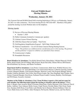 Fish and Wildlife Board Meeting Minutes Wednesday, January 20, 2021