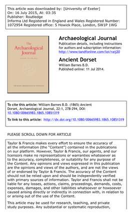 Archaeological Journal Ancient Dorset