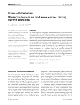Sensory Influences on Food Intake Control: Moving Beyond Palatability