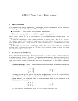 MTH 211 Notes: Matrix Factorizations