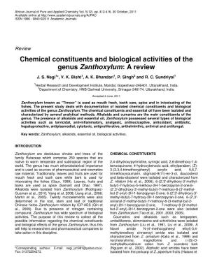 Chemical Constituents and Biological Activities of the Genus Zanthoxylum : a Review