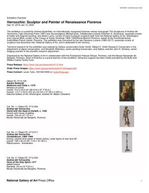 Verrocchio: Sculptor and Painter of Renaissance Florence Sep 15, 2019–Jan 12, 2020