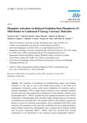 Phosphate Activation Via Reduced Oxidation State Phosphorus (P)