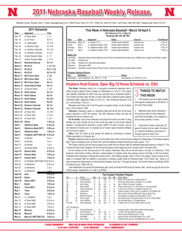 2011 Nebraska Baseball Weekly Release