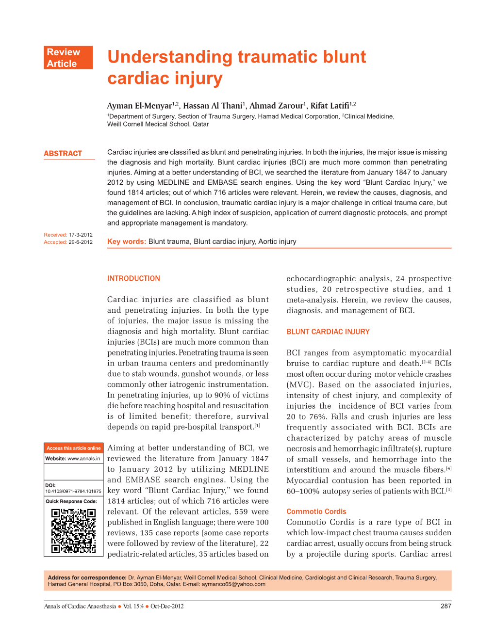 Understanding Traumatic Blunt Cardiac Injury