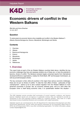 Economic Drivers of Conflict in the Western Balkans