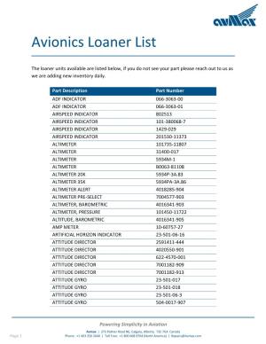 Avionics Loaner List