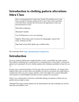 Introduction to Clothing Pattern Alterations Ithra Class