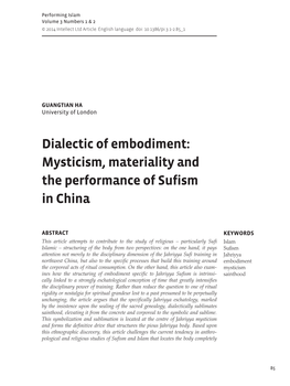 Dialectic of Embodiment: Mysticism, Materiality and the Performance of Sufism in China