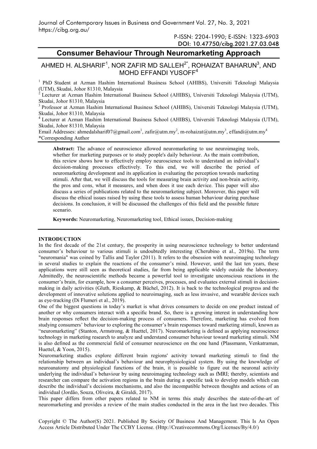 Consumer Behaviour Through Neuromarketing Approach AHMED H