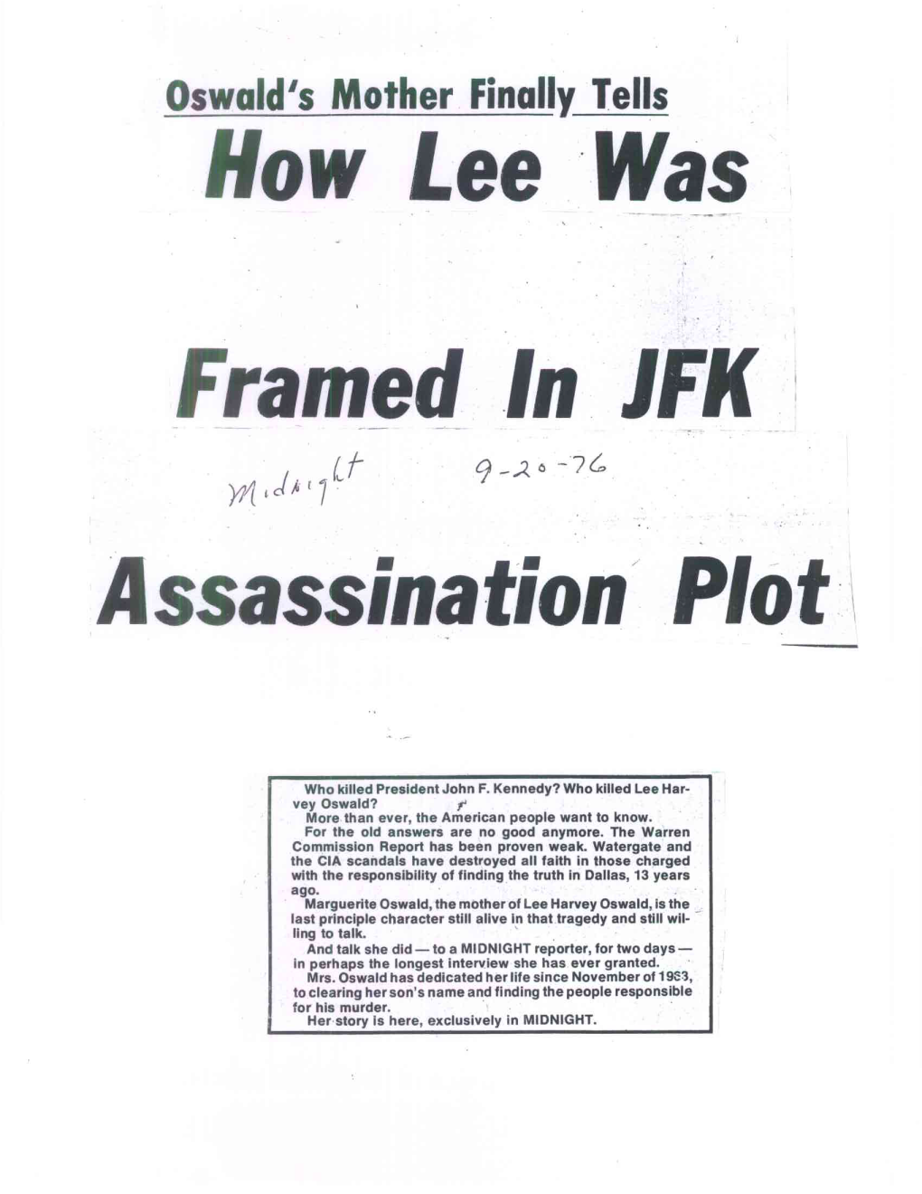 How Lee Was Framed in JFK Assassination Plot