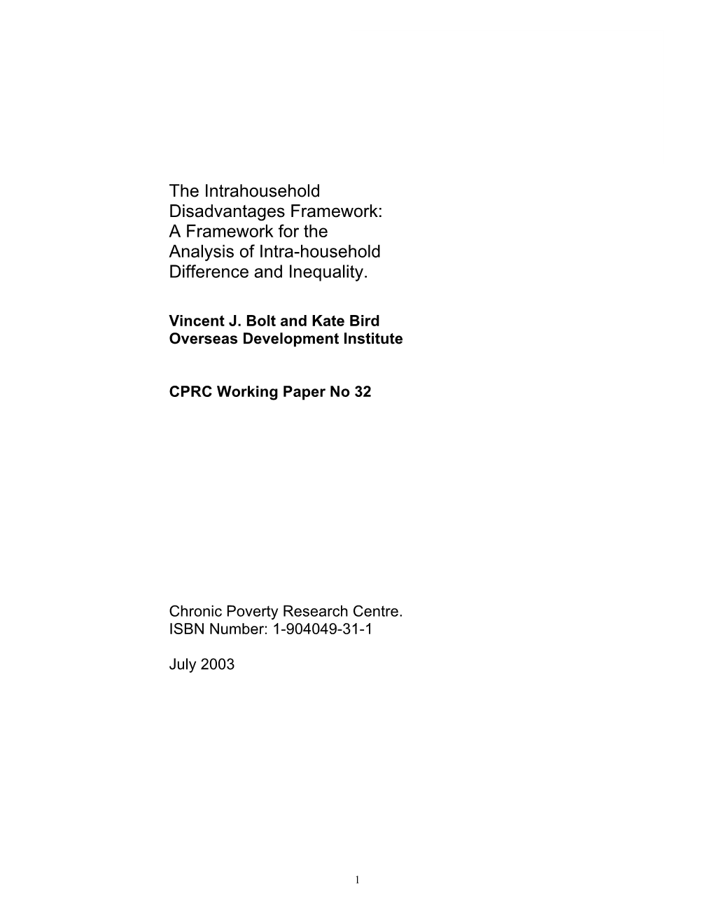 A Framework for the Analysis of Intra-Household Difference and Inequality