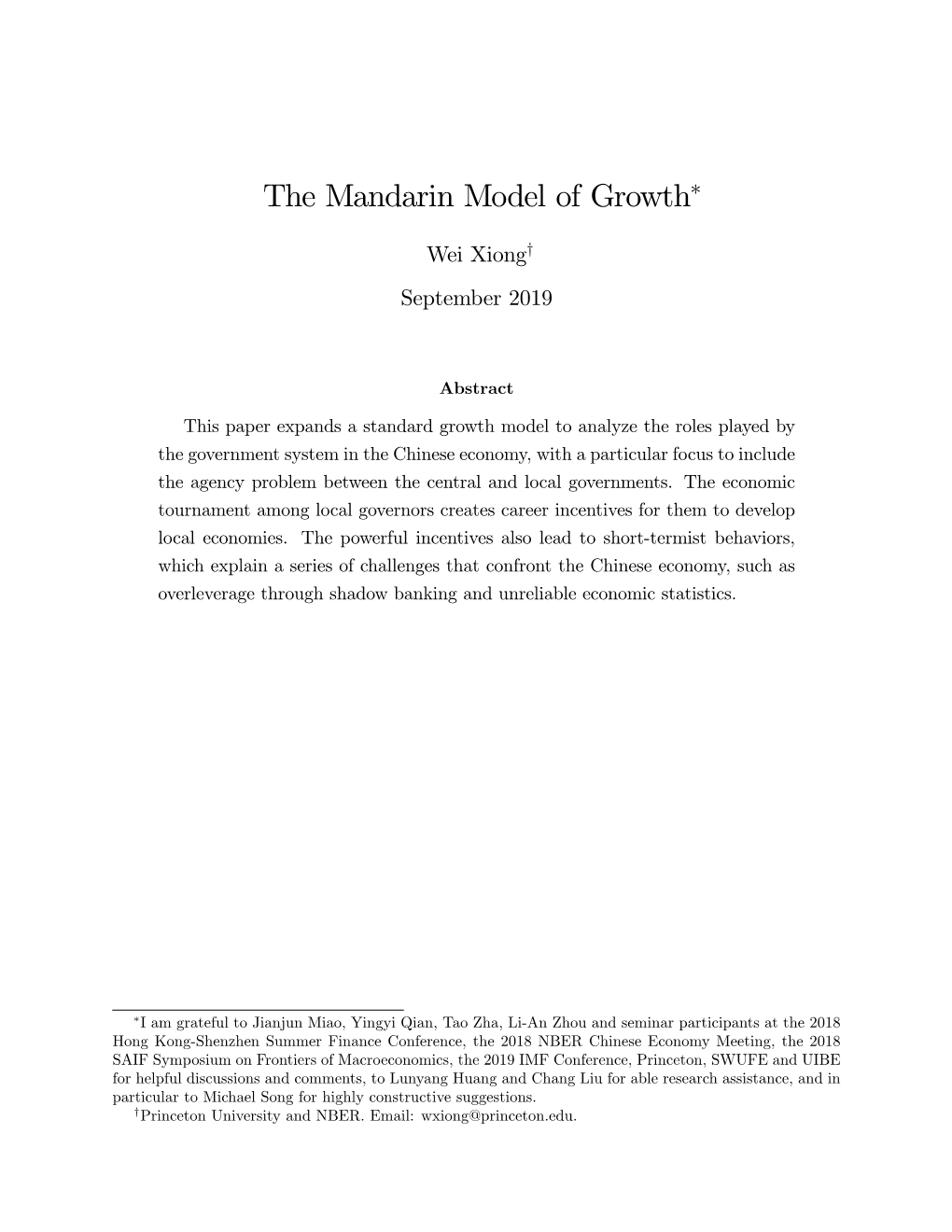 The Mandarin Model of Growth