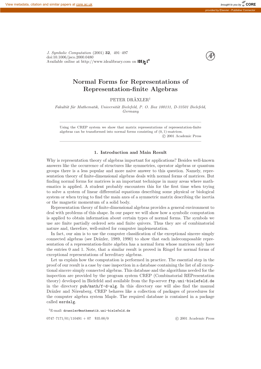 Normal Forms for Representations of Representation-Finite Algebras