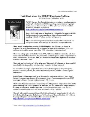 Fact Sheet About the 1988-89 Capricorn Stellium ©2013 by Donna Cunningham, MSW