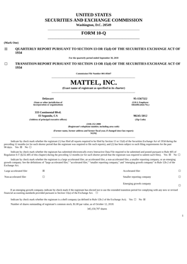 MATTEL, INC. (Exact Name of Registrant As Specified in Its Charter) ______